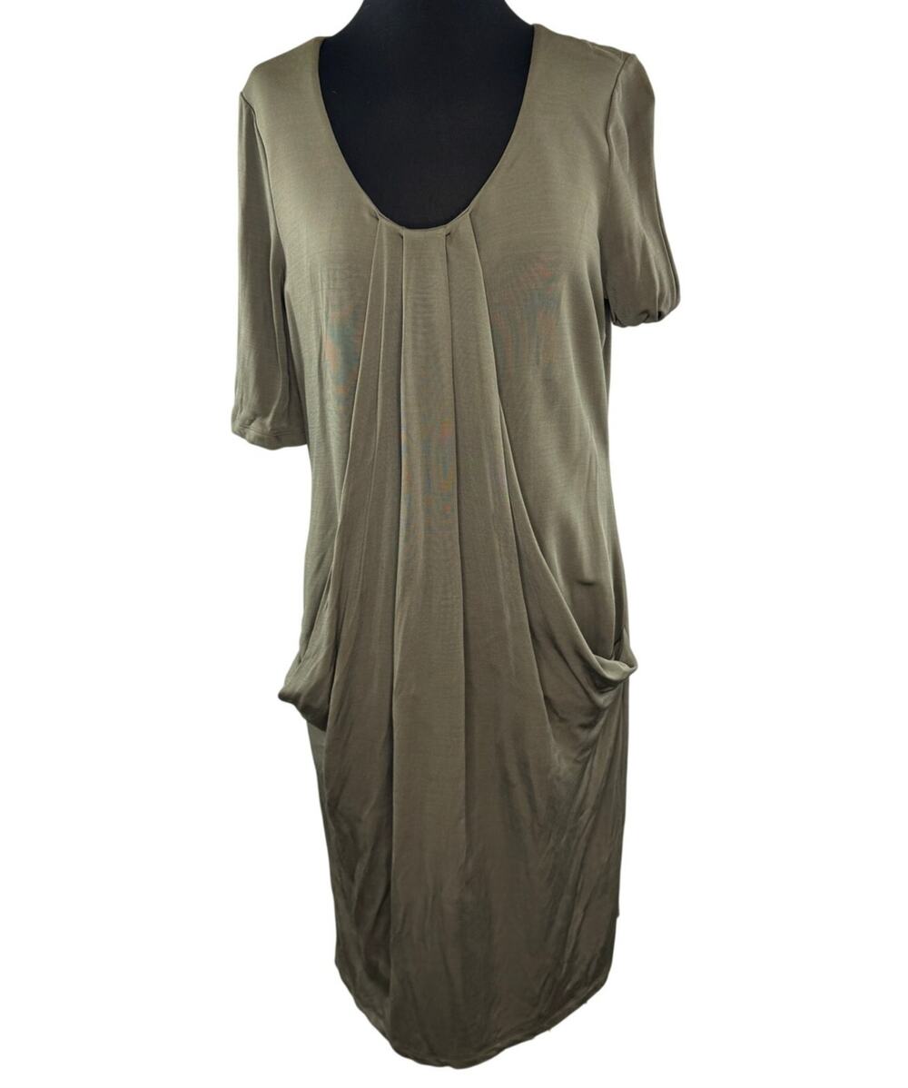 Lafayette 148 Green Sheath Dress Stretch Drape Front Scoop Neck Pullover Size 18